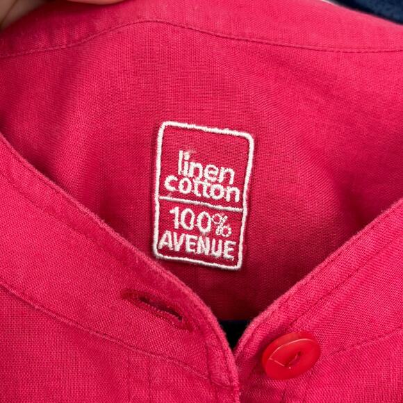 Avenue Blouse Top Women's Size 22/24 Red Linen Cotton Blend Button Up Pockets - Picture 3 of 8